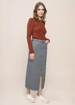 Jupe denim en coton bio | rayée "anna hickory striped skirt blue/offwhite"