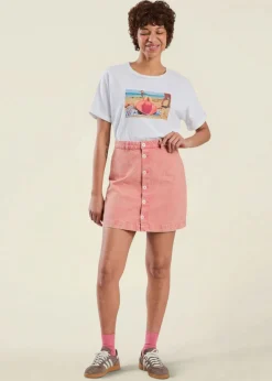 Jupe denim en coton bio | rose "washed denim mini skirt pink"