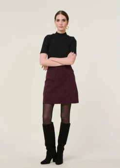 Jupe en laine bio | bordeaux "darlaa tweed - dark cranberry"