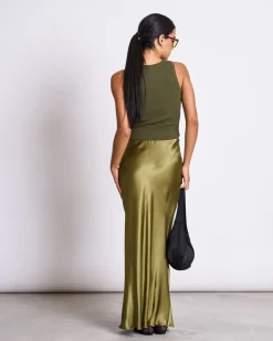 Jupe en viscose écologique | vert "serin - woody olive"
