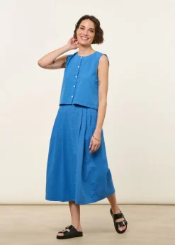 Jupe longue en coton bio et matières recyclées | bleu "checks midi skirt blue"