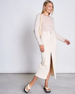 Jupe longue en denim de coton bio | écru 