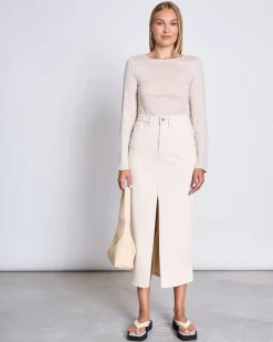 Jupe longue en denim de coton bio | écru 