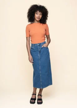 Jupe longue jean en coton bio | bleu 