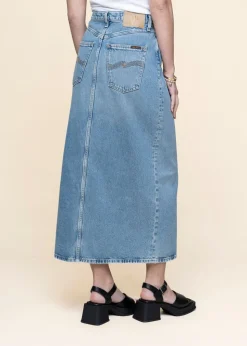 Jupe longue jean en coton bio | bleu "anna denim skirt desert - light blue"