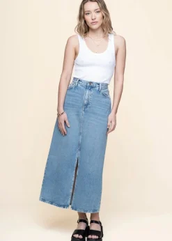 Jupe longue jean en coton bio | bleu 