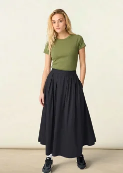 Jupe longue popeline en coton bio organic cotton pleated skirt - black jet