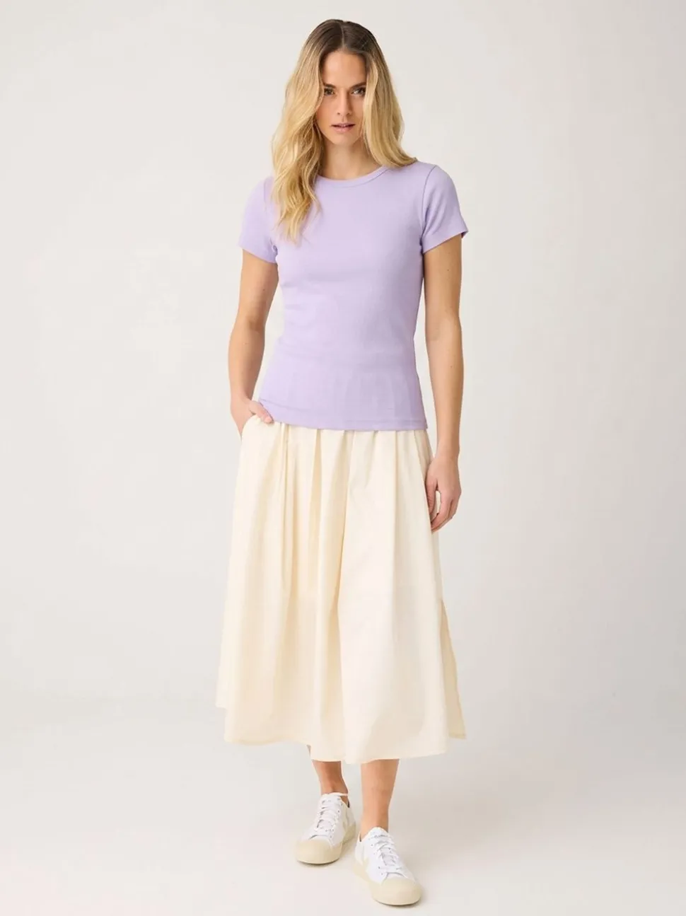 Jupe longue popeline en coton bio | blanc "organic cotton pleated - egret"