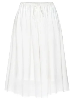 Jupe midi en coton bio | rayé blanc "stripe structure a-shape mid-length skirt egret"