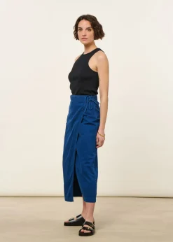 Jupe portefeuille en coton bio | bleu chevrons 