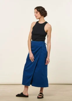 Jupe portefeuille en coton bio | bleu chevrons 