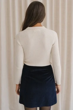 Jupe portefeuille velours en coton bio | marine 