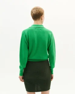 Jupe verte forêt à fente en coton bio - green seersucker rachel skirt