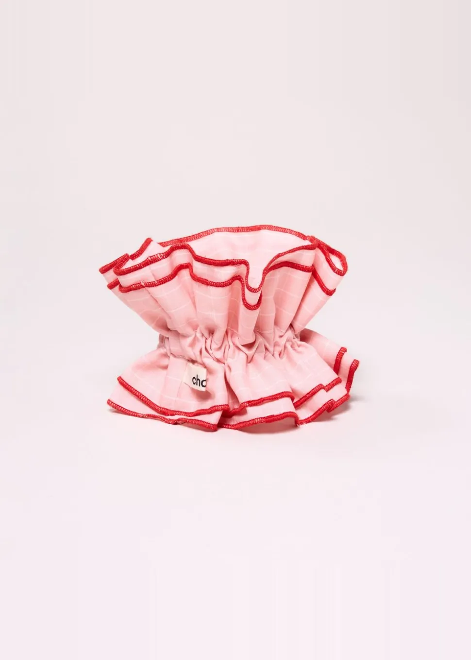Maxi chouchou en matière upcyclée | carreaux rose / blanc