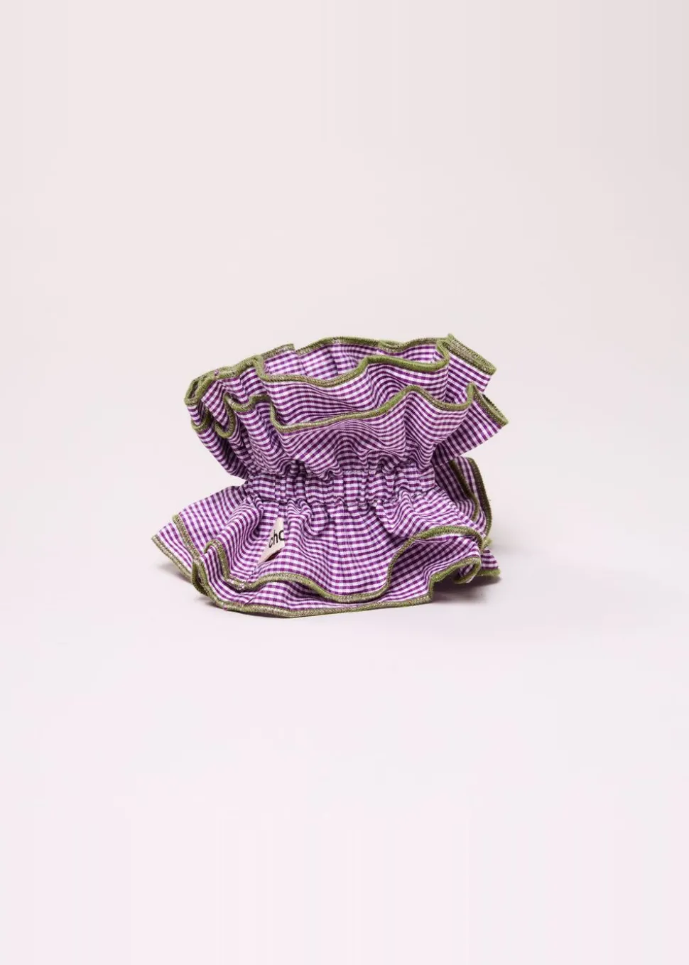 Maxi chouchou en matière upcyclée | vichy violet - bord vert