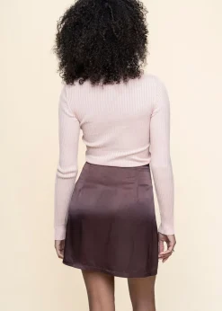 Mini-jupe portefeuille en viscose enka | marron 