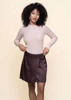 Mini-jupe portefeuille en viscose enka | marron 