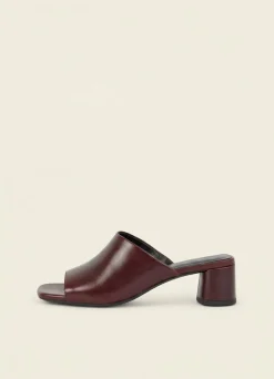 Mules à talon en cuir | bordeaux 