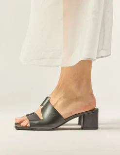 Mules à talon en cuir certifié | noir "mules fika - cuir noir"
