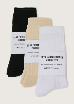 Pack de 3 paires de chaussettes en coton bio | blanc - noir - écru