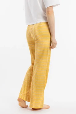 Pantalon ample en coton bio | rayé jaune et blanc 