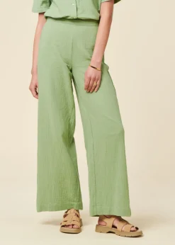 Pantalon ample en gaze de coton bio | vert clair "bubble wide leg light green"