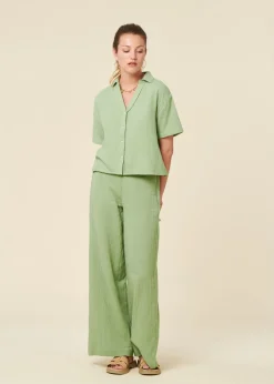 Pantalon ample en gaze de coton bio | vert clair "bubble wide leg light green"