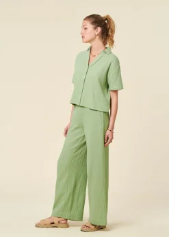 Pantalon ample en gaze de coton bio | vert clair 