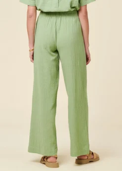 Pantalon ample en gaze de coton bio | vert clair 