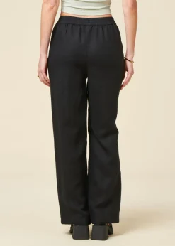 Pantalon ample en lin biologique | noir "posey wide mid-rise linen pants jet"