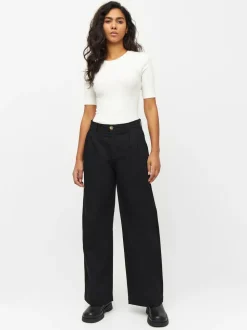 Pantalon ample en sergé de coton bio | noir "posey wide twill pants black jet"