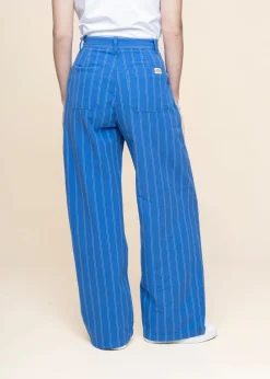 Pantalon ample rayé en coton bio | bleu 