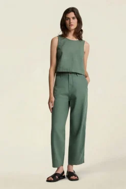 Pantalon ballon en lin | vert "leila - dark forest"