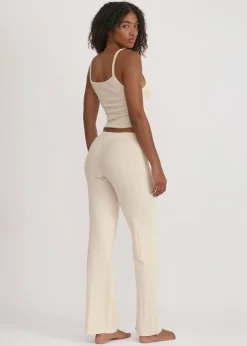 Pantalon de pyjama en coton bio | beige "pointelle straight leg pants - cloud"