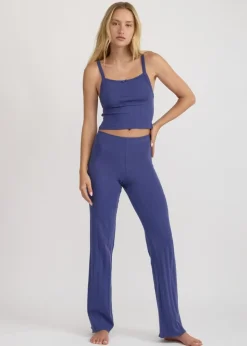 Pantalon de pyjama en coton bio | bleu "pointelle straight leg pants - eclipse"