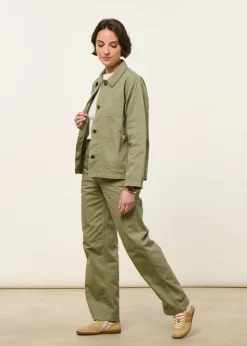 Pantalon droit en coton bio | vert "wendy herringbone pale green"