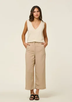 Pantalon 7/8 en lin bio | beige "caarunus lino pant - sandstone"