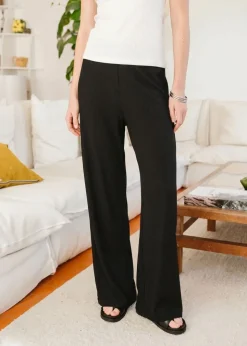 Pantalon fluide en tencel côtelé taille élastiquée "tania" | noir