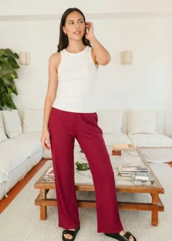 Pantalon fluide en tencel côtelé taille élastiquée "tania" | framboise