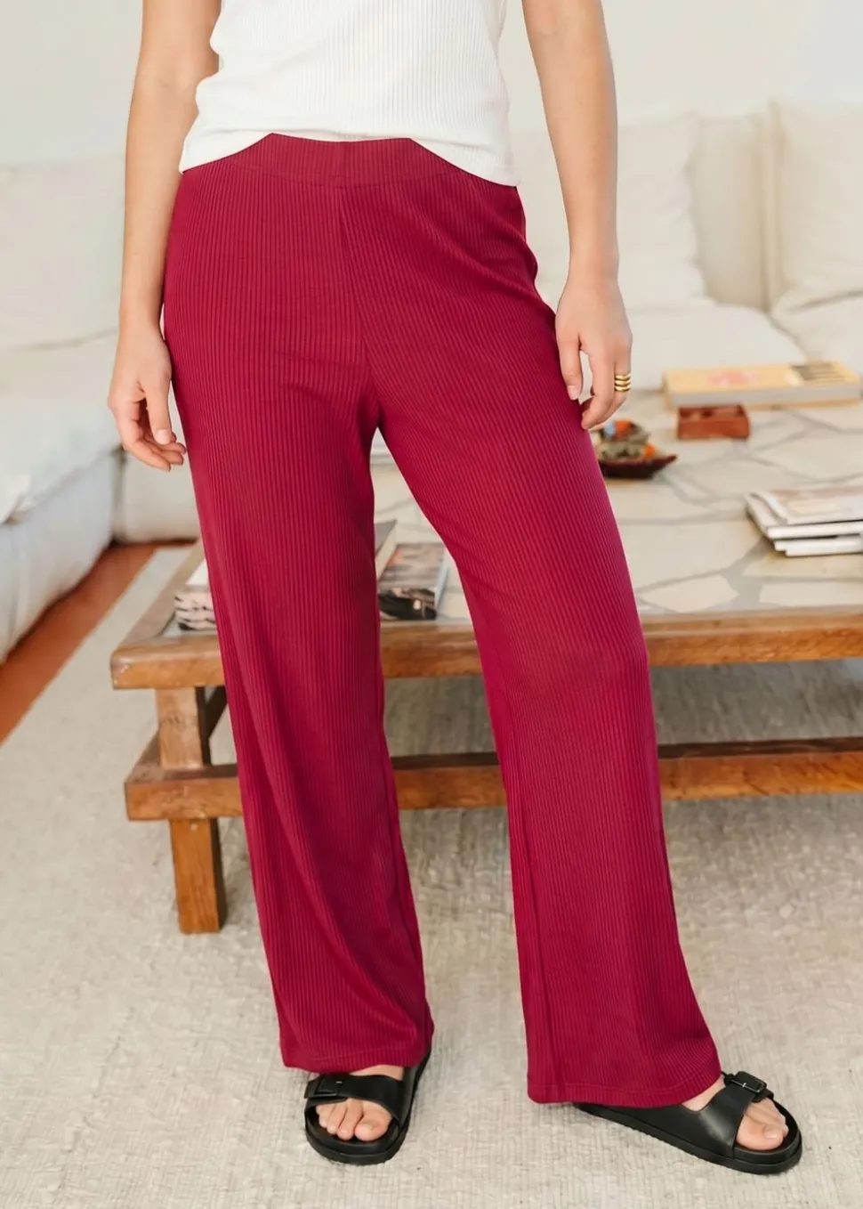 Pantalon fluide en tencel côtelé taille élastiquée "tania" | framboise