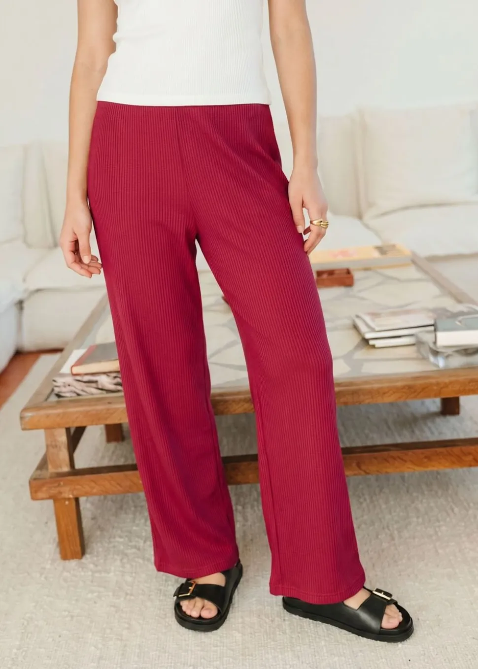 Pantalon fluide en tencel côtelé taille élastiquée "tania" | framboise