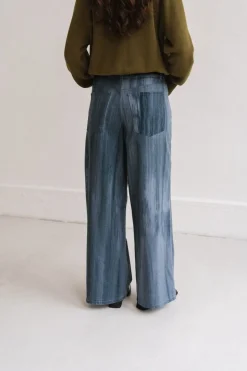 Pantalon large en coton bio | bleu "ombre blue hedda pants"