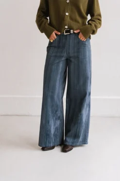 Pantalon large en coton bio | bleu "ombre blue hedda pants"