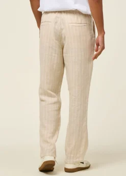 Pantalon large en lin bio | beige rayé 
