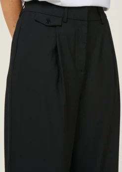 Pantalon large à pinces en laine froide certifiée | noir 