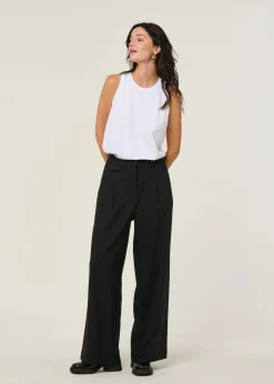 Pantalon large à pinces en laine froide certifiée | noir 