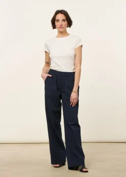 Pantalon large seersucker en coton bio | marine 