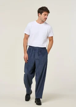 Pantalon large velours côtelé en coton bio | bleu 