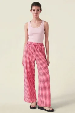 Pantalon léger en coton bio et polyester recyclé | vichy rouge rose 