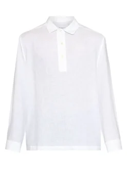 Polo manches longues en lin bio | blanc "loose linen polo shirt bright white"